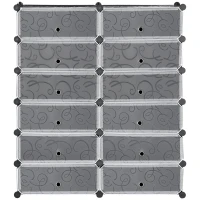 HOMCOM Sapateira Modular de Cubos de Plástico Armário Modular para Sapatos com 12 Cubos com Porta Desenho de DIY 94x37x108 cm Preto(m-11)