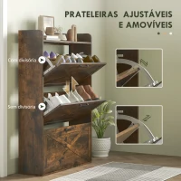 HOMCOM Sapateira de 3 Portas com Prateleiras Ajustáveis Estilo Industrial para 24 Pares de Sapatos 80x24x118 cm Castanho Rústico(m-5)