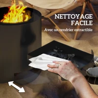 Outsunny Brasero extérieur Ø 45 cm avec bac à cendres et tisonnier, chauffage à charbon de bois pour jardin camp cour, acier noir(m-6)