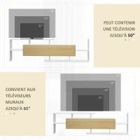 HOMCOM Ensemble meuble TV avec banc et étagère murale style contemporain 153,6L cm - blanc et bois naturel(m-7)
