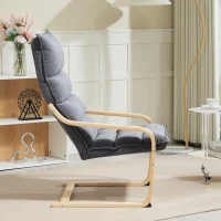 HOMCOM Poltrona de Sala de Estar Moderna com Encosto Alto Apoio para os Braços e Pés de Madeira Estofada em Veludo 67x83x105 cm Cinzento(m-9)