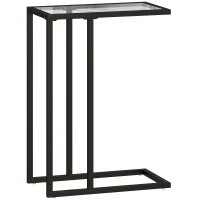 HOMCOM Table d'appoint en forme de C avec plateau en verre trempé, cadre en acier, noir(m-11)