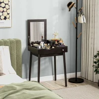 HOMCOM Coiffeuse avec miroir table de maquillage, 2 tiroirs, miroir pliable pour chambre à coucher, salon, 60x50x85,5cm, noir(m-8)