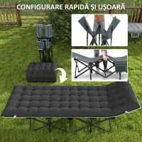Outsunny Pat de Camping Pliabil cu Tetieră Înclinată și Saltea Detașabilă, 68x196x37 cm, Negru(m-7)