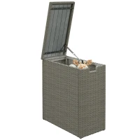 Outsunny Coffre de jardin en résine tressée, coffre de rangement extérieur 66 L avec dessus à lattes 28 x 55 x 60 cm, gris(m-10)