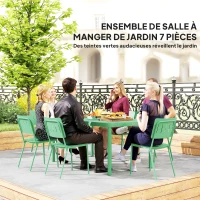Outsunny Table de jardin extérieure avec 6 chaises, plateau à lattes 150 cm, structure en acier anti-rouille, vert(m-4)