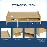 HOMCOM Monitor Riser Laptop PC Plinth Stand TV Computer Desktop Organiser W/ Drawer Bamboo(m-5)
