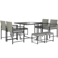Outsunny Salon de jardin extérieur en résine tressée 8 places avec coussins et plateau en verre trempé, gris(m-11)