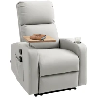 HOMCOM Poltrona de Massagem Poltrona Relax Elétrica com 4 Modos de Vibração Reclinação 145° Mesa 2 Bolsos Laterais 77x93x105 cm Cinza(m-10)