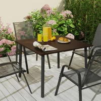 Outsunny Outdoor Esstisch mit Schirmloch, Metallgestell, 100x100x72 cm, Braun/Schwarz(m-7)