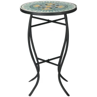 Outsunny Masuta de Gradina Rotunda din Metal cu Blat cu Mozaic, Ф35.5x53.5cm, Multicolor(m-11)