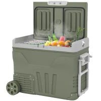 Outsunny Geleira Portátil Elétrica 45L Geleira de Carro -20℃ a +20℃ 12V/24V com Rodas Compressor e Ecrã LED 64,5x43,5x53 cm Verde(m-11)