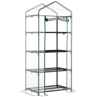 Outsunny Serre de jardin avec étagères 4 niveaux, serre de balcon, bâche renforcée PVC, châssis en acier, porte zippée, pour légumes plante fleurs, intérieur et extérieur, 70x50x160cm, transparente(m-11)