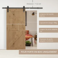 HOMCOM 200 CM Rail porte coulissante quincaillerie de porte coulissante en acier au carbone capacité de charge 90 kg - noir(m-4)