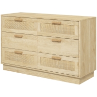 HOMCOM Commode design bohème en rotin avec 6 tiroirs, meuble de rangement pour le salon, le couloir, l'entrée, chêne