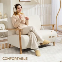 HOMCOM Sofá de 2 Plazas Tapizado en Borreguito 118 cm con Acolchado Grueso Reposabrazos y Patas de Madera Crema(m-4)