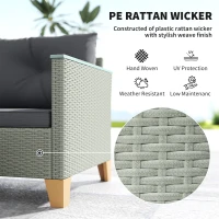 Outsunny 3 Pieces Rattan Garden Furniture Set, L Shaped Garden Conversation Chaise Lounge Furniture with Wood Top Coffee Table and Thick Cushions, Charcoal Grey(m-6)