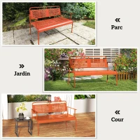 Outsunny Banc de jardin 2 places banc extérieur jardin en acier avec accoudoirs et dossier, pour balcon 121 x 64 x 84 cm, rouge(m-7)