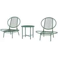 Outsunny Ensemble salon de jardin, 3 pièces, salon d'extérieur 2 personnes avec 2 chaises Acapulco et table basse, vert foncé(m-1)