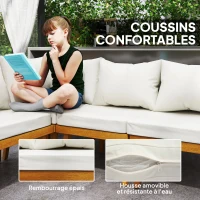 Outsunny Salon de jardin extérieur 5 places modulable en bois d'acacia, canapé d'angle extérieur avec table basse et coussins(m-5)
