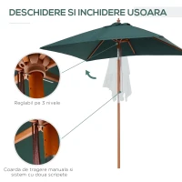 Outsunny Umbrela Dreptunghiular din Bambus si Poliester Anti-UV Verde 2x1.5x2,3m(m-6)