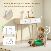 HOMCOM Table console avec 2 tiroirs et pieds en bois, pour salon, entrée, couloir, 86 x 35 x 75 cm, chêne et blanc(m-6)