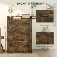 HOMCOM Zapatero Estrecho de 3 Cajones Abatibles para 24 Pares Diseño Rústico con Puertas de Granero 80x24x118 cm Marrón(m-6)