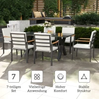 Outsunny Gartenmöbel-Set für 6 Personen, 6 Stühle, 1 Tisch, wetterbeständig, 175 cm x 92 cm x 73 cm, Schwarz + Grau(m-7)