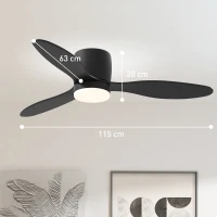 HOMCOM Deckenventilator mit Lampe und Fernbedienung, 3 Lichtfarben, 6 Geschwindigkeiten, Einstellbare Helligkeit, Schwarz(m-3)