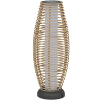 Outsunny Candeeiro de Jardim em Vime Sintético Candeeiro Solar de Exterior com Luzes LED Ligar e Desligar Automático Ø26x72 cm Madeira(m-11)