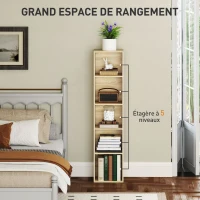 HOMCOM Bibliothèque étagère de rangement 5 niveaux avec étagères réglables pour salon, chambre, bureau, 30x24x133,5cm, naturel(m-4)