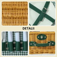 Outsunny Coș de Picnic din Răchită pentru 2 Persoane cu Zonă Frigorifică și Veselă, 40x30x20 cm, Maro Deschis(m-6)