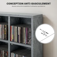 HOMCOM Meuble de rangement multimédia 456 CD/ 336 DVD - bibliothèque en bois avec étagères réglables, 89 x 130,5 cm, gris(m-6)