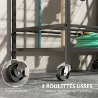 Outsunny Organiseur d'outils de jardin, support à outils de jardin 54 emplacements 5 crochets en acier sur roues 3 niveaux noir(m-5)