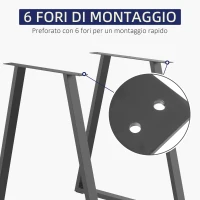 HOMCOM Set 2 Gambe per Tavolo Trapezoidali in Acciaio con 6 Fori e 12 Viti, 70x5x72 cm, Nero(m-4)