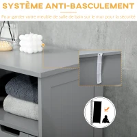 kleankin Meuble de salle de bain avec 2 tiroirs, niche, placard avec porte, étagère réglable, 60 x 30 x 109 cm, gris(m-7)
