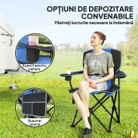 Outsunny Scaun de Camping Pliabil cu Buzunar și Suport pentru Pahar, 94x62x110 cm, Albastru(m-6)