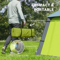 Outsunny Inflatable Camping Tent w/ Hand Pump, Easy Setup 1/2 Person Blow Up Tent Waterproof 190T Taffeta w/ Mesh Windows, Doors and Carry Bag, Green(m-8)