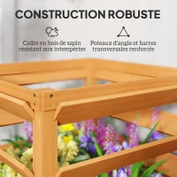 Outsunny Jardinière avec treillis, lit surélevé de jardin fond ouvert, bac à fleurs en bois 65 x 65 x 73 cm, marron clair(m-4)