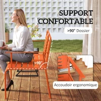 Outsunny Banc de jardin 2 places banc extérieur jardin en acier avec accoudoirs et dossier, pour balcon 121 x 64 x 84 cm, rouge(m-5)