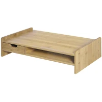 HOMCOM Monitor Riser Laptop PC Plinth Stand TV Computer Desktop Organiser W/ Drawer Bamboo(m-11)
