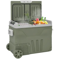 Outsunny Geleira Portátil Elétrica 45L Geleira de Carro -20℃ a +20℃ 12V/24V com Rodas Compressor e Ecrã LED 64,5x43,5x53 cm Verde(m-10)