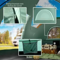 Outsunny Tenda de Campismo para 4-5 Pessoas Impermeável + Anti UV com Bolsa de Transporte e Gancho para Luz 455x230x180cm Verde(m-8)