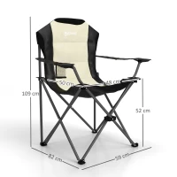 Outsunny Conjunto de 2 Cadeiras Reclináveis de Campismo Portáteis com Porta-Copos e Bolsas de Transporte 59x82x109 cm  Bege e Preto(m-3)