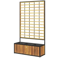 Outsunny Jardinière avec treillis lit surélevé de jardin trous de drainage en bois d'acacia acier  74 x 27 x 131 cm teck(m-1)