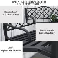 Outsunny Banc de jardin 2 places en fonte style antique avec accoudoirs et dossier, 128 x 58,5 x 89 cm, noir(m-5)