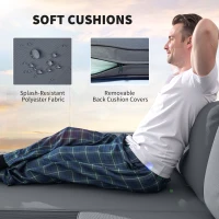 Outsunny 3 Pieces Rattan Garden Furniture Set, L Shaped Garden Conversation Chaise Lounge Furniture with Wood Top Coffee Table and Thick Cushions, Charcoal Grey(m-5)