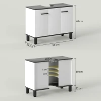 HOMCOM Mobile Sottolavabo Bagno con Armadietto 2 Ante e Ripiano Regolabile, 80x34x60 cm, Bianco Lucido(m-3)