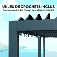 Outsunny Pergola 3 x 6 m  pergola d'extérieur tonnelle avec persiennes manivelle, toit réglable en aluminium crochets gris foncé(m-7)