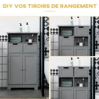 kleankin Meuble de salle de bain avec 2 tiroirs, niche, placard avec porte, étagère réglable, 60 x 30 x 109 cm, gris(m-6)